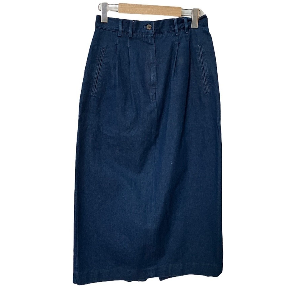 Talbots Vintage Denim Midi Skirt Dark Wash Pleated High Waist Made in USA 10